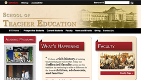 Screen shot of School of Teacher Education home page
